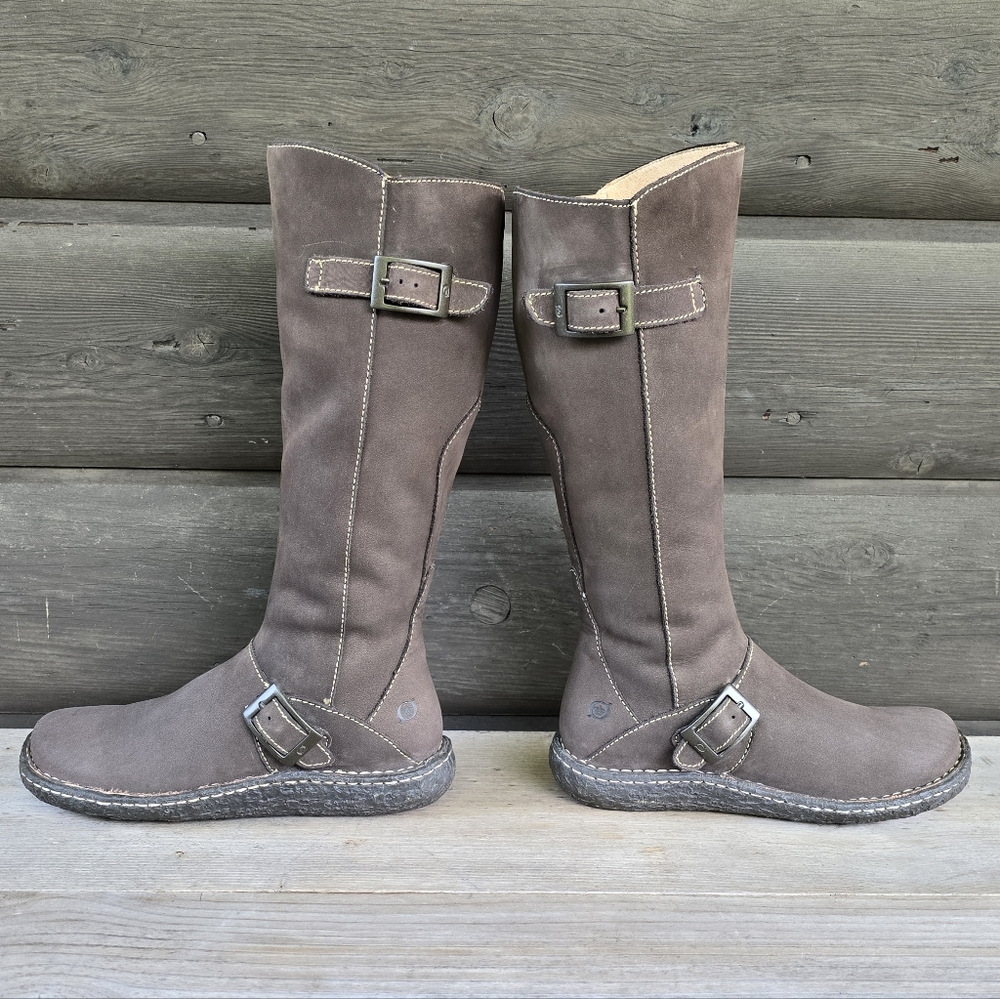 Born Kenya Y2K Boho Moto Minimalist Tall Nubuck Buckle Riding Boots 7M - Picture 10 of 16